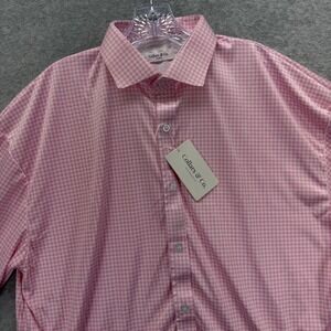 Collars & Co Dress Collar Polo Shirt Mens XL Pink Check Performance Stretch